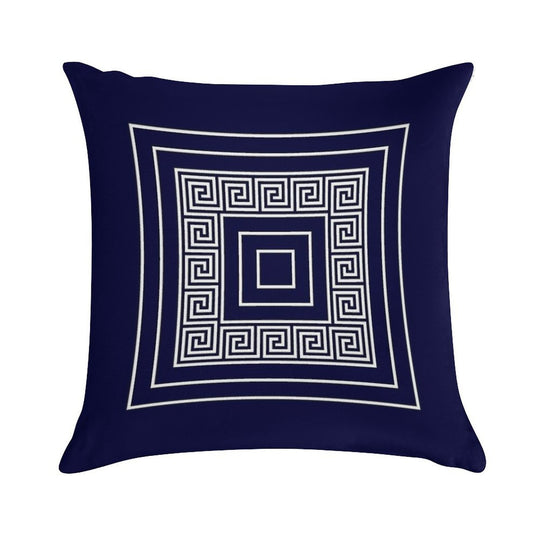 Navy Blue Greek Key Meander Framed Squares Soft Hidden Zipper Throw Pillow