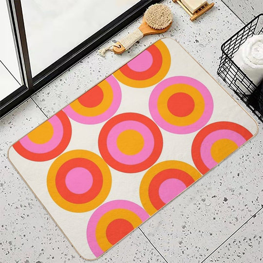 Bauhaus Circle Pattern Red Pink Orange  Easy Maintenance Bath Mat