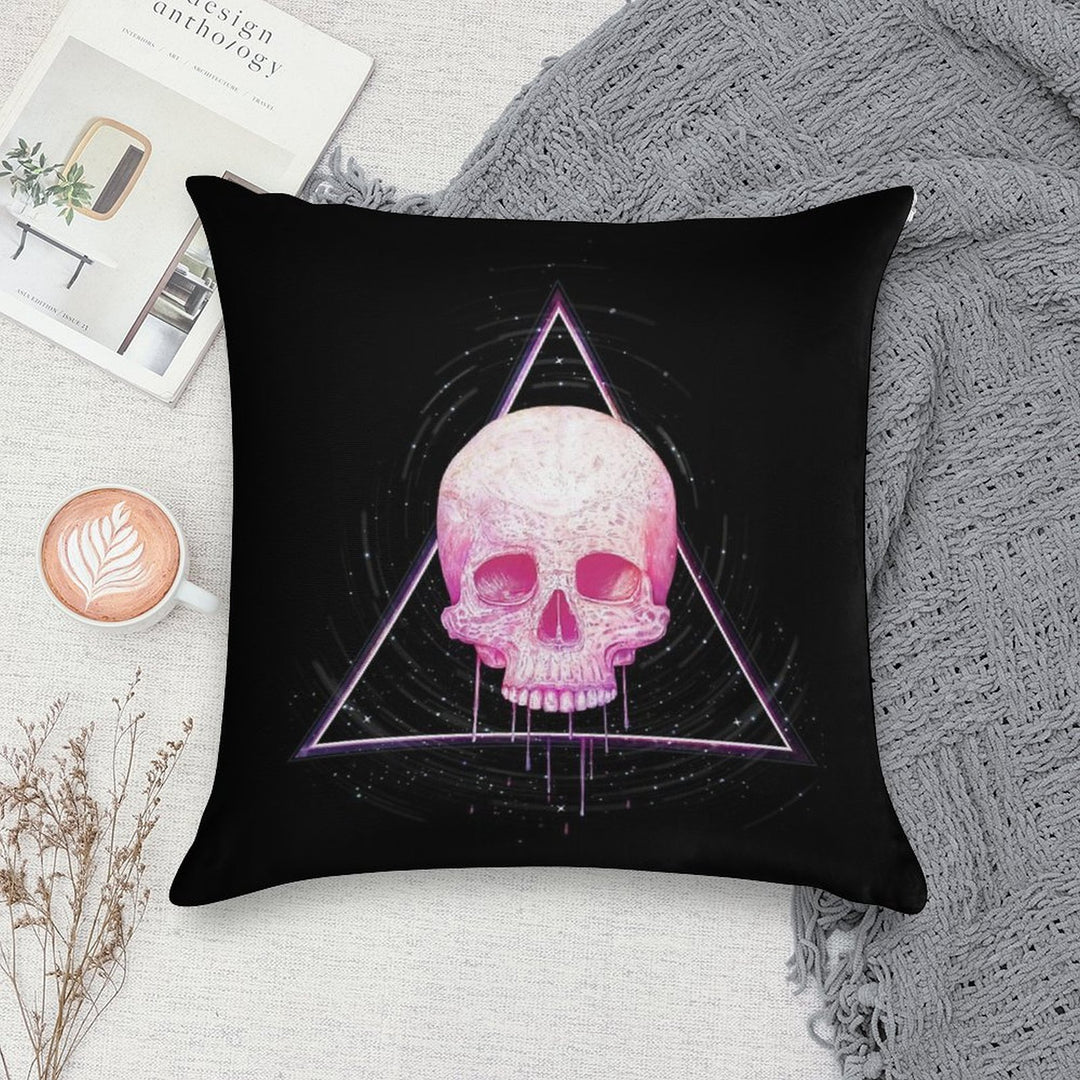 Skull in Triangle on Black Soft Hidden Zipper Throw Pillow
