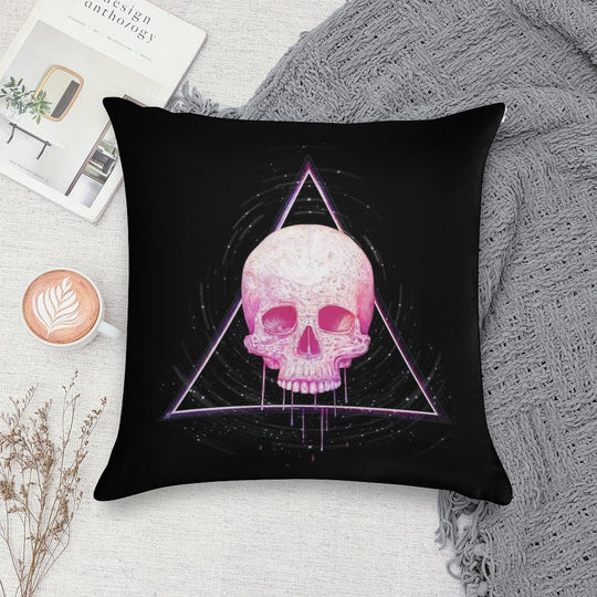 Skull in Triangle on Black Soft Hidden Zipper Throw Pillow