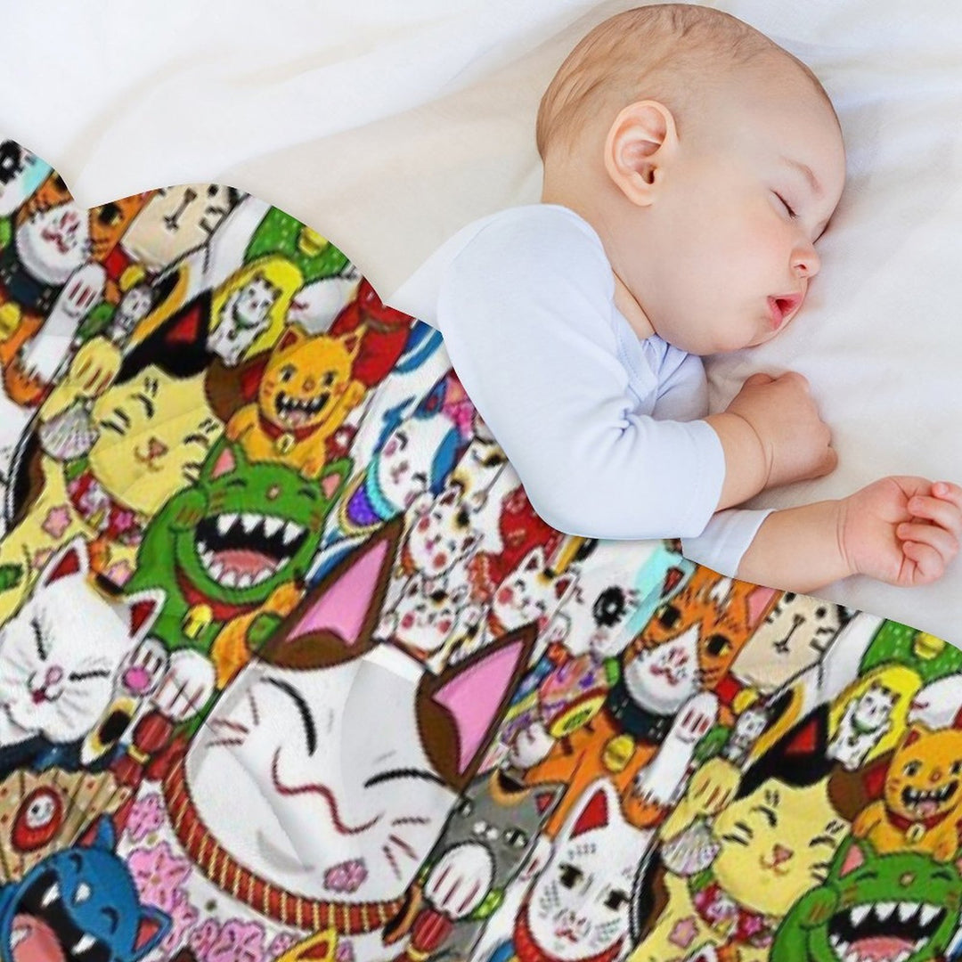 Maneki Neko (Lucky Cat) Collection Eco-conscious Throw Blanket