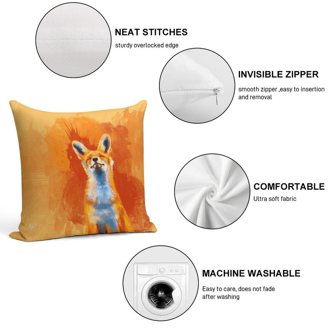 Happy Fox - Fox Illustration, Animal Art, Happiness Soft Washable Throw Pillow