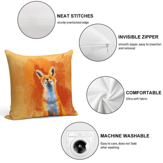 Happy Fox - Fox Illustration, Animal Art, Happiness Soft Washable Throw Pillow
