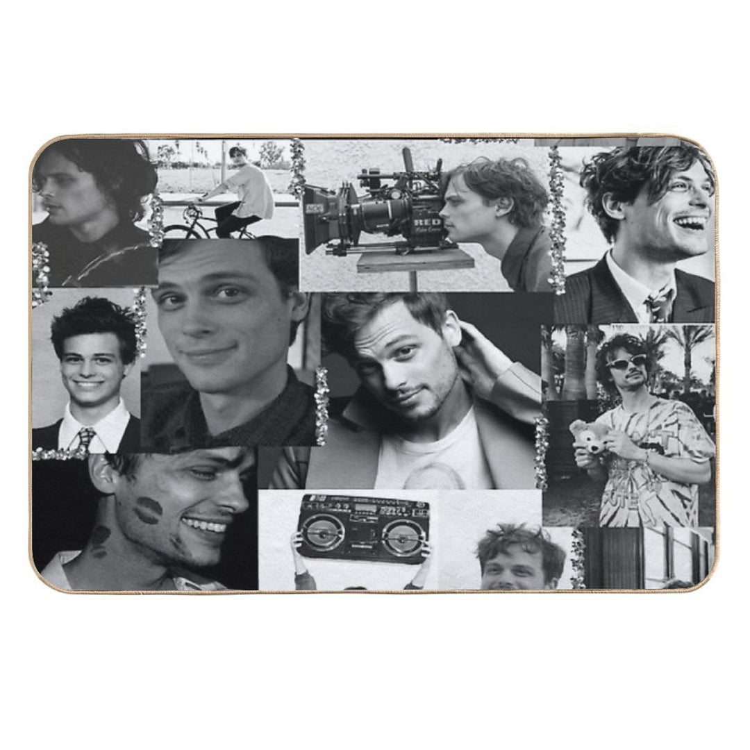 Matthew Gray Gubler Collage B&w  Long-Lasting Bath Mat