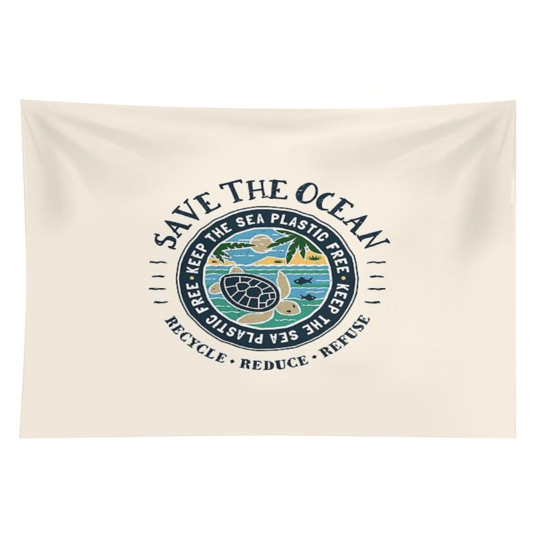 Save The Ocean Keep The Sea Plastic Free Turtle Scene Tapestry