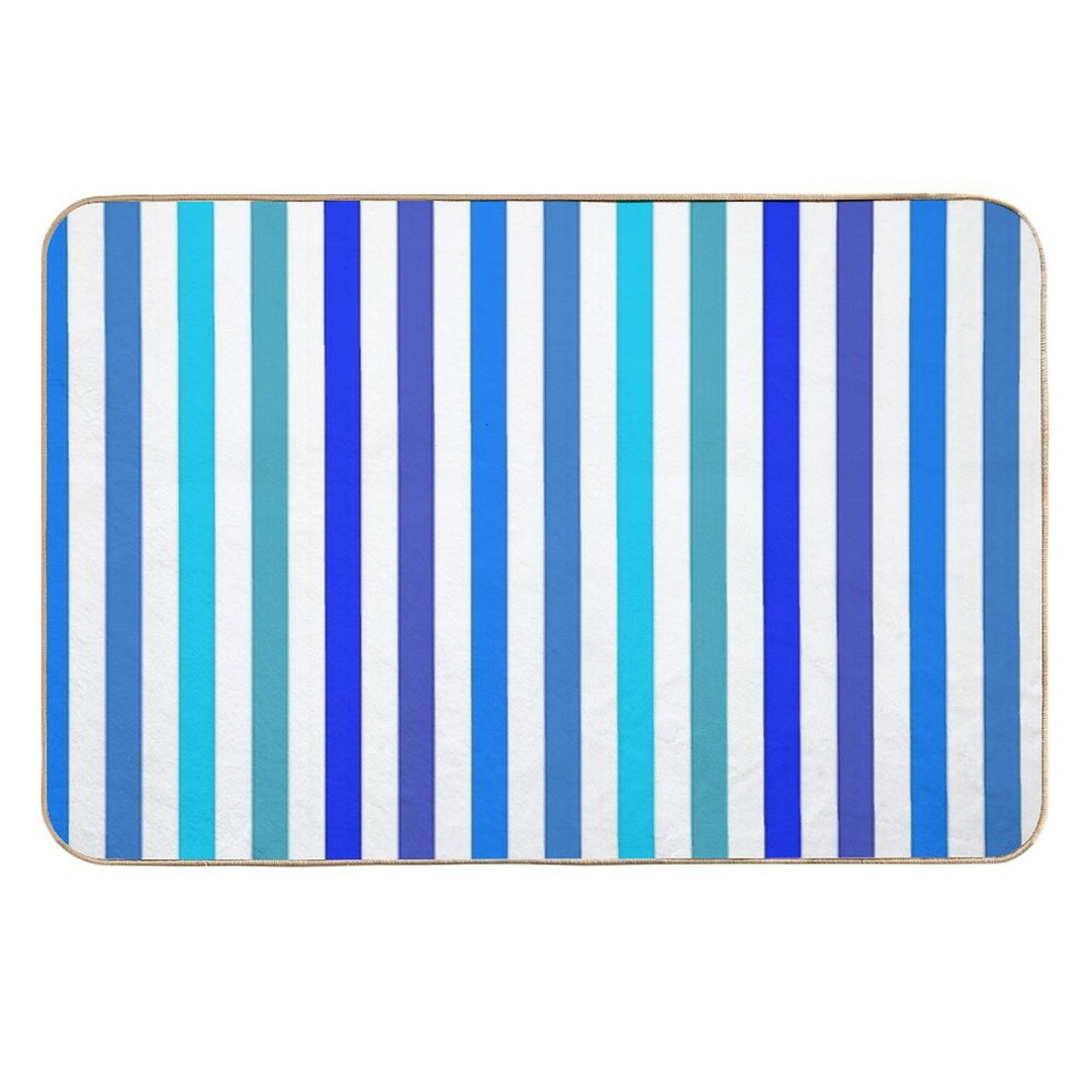 Vertical Blue And White Striped  Absorbent Bath Mat
