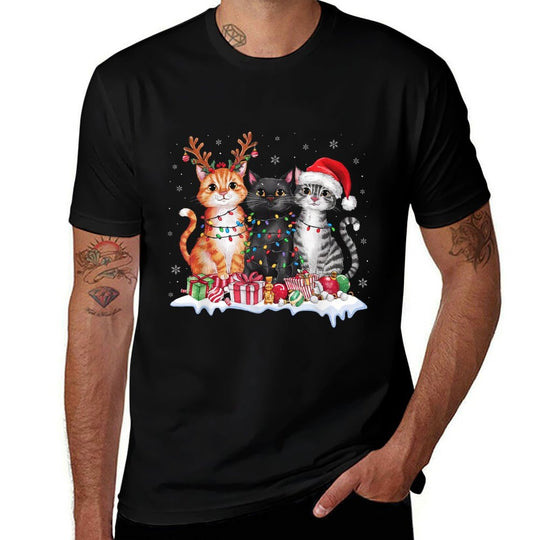 Santa Cat Christmas Light Gorgeous Reindeer Pajama Cat Lover  Trendy Pattern T-Shirt