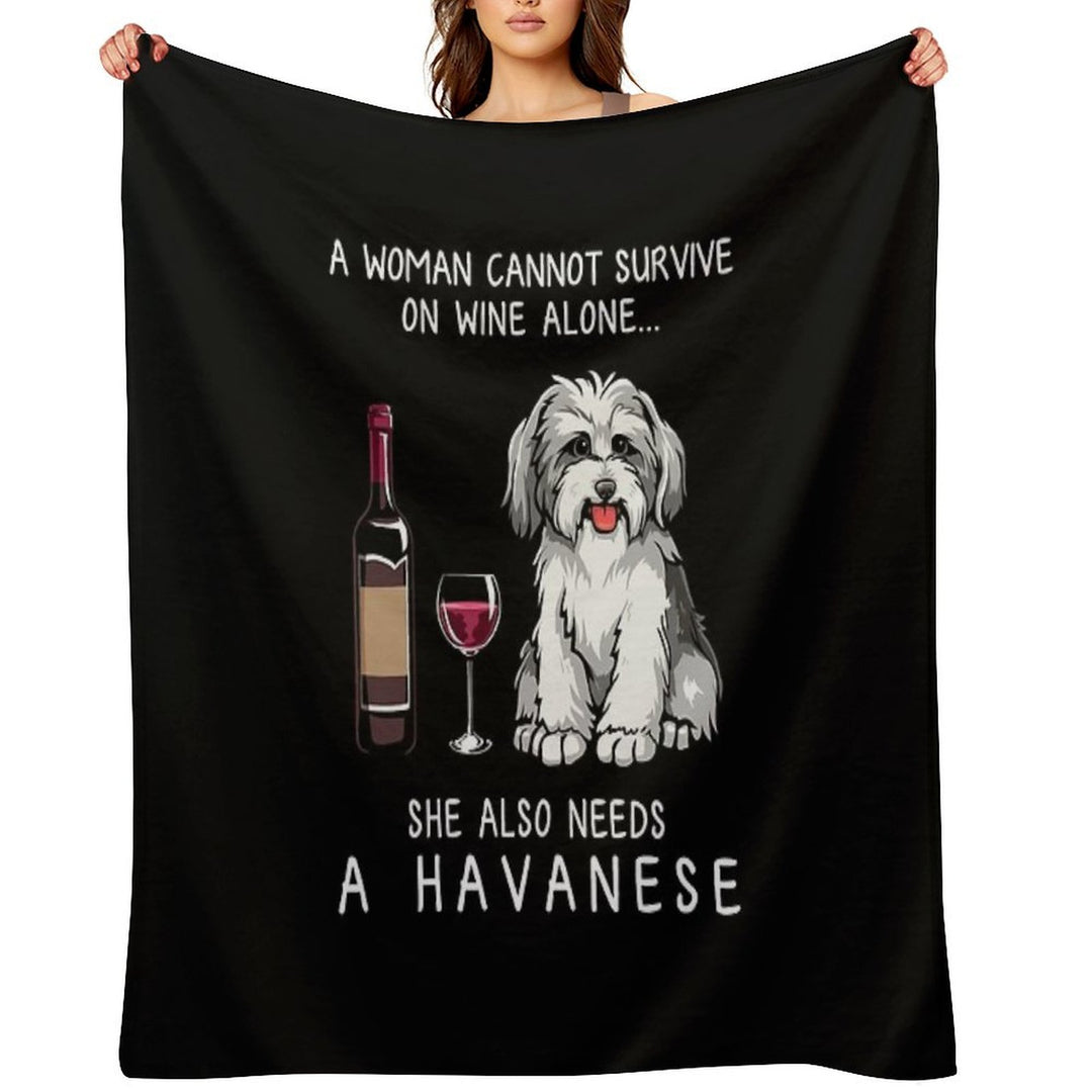 Havanese And Wine Funny Dog Wrinkle-free Throw Blanket