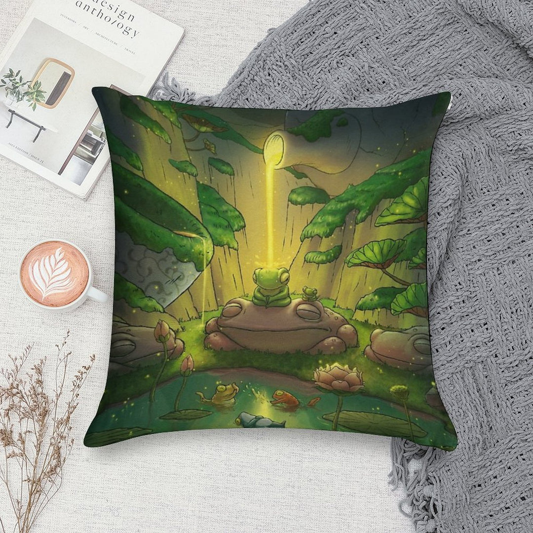 Tea Time Frog Meditation Asian Artwork Illustration Soft Shrink-Resistant Throw Pillow