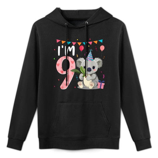 9th Birthday Girl Koala Bear 9 Year Old Medium-Weight Fabric Hoodie