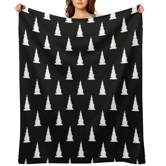 White Christmas Tree Silhouette Pattern on Black Background All-season Throw Blanket