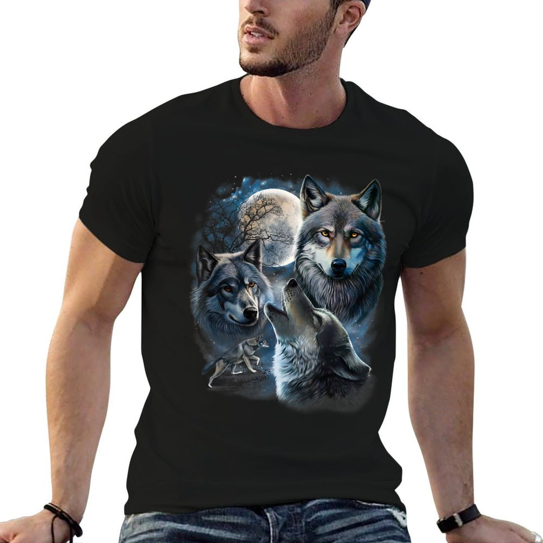 Grey Wolf Under Full Moon, Space, Galaxy, And Stars  Slim-fit Cut T-Shirt