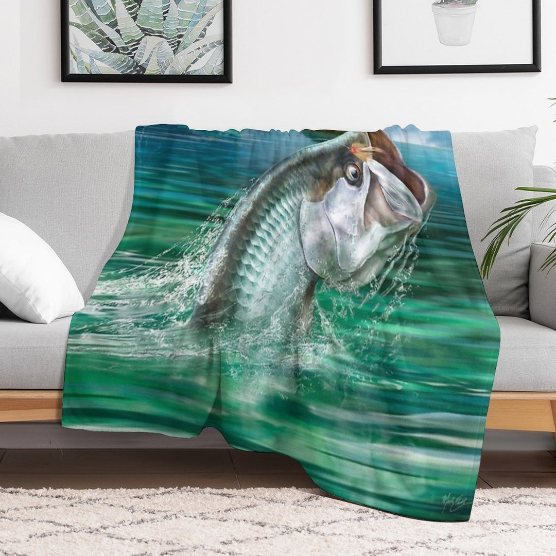 Tarpon Fishing Art Sustainable Throw Blanket