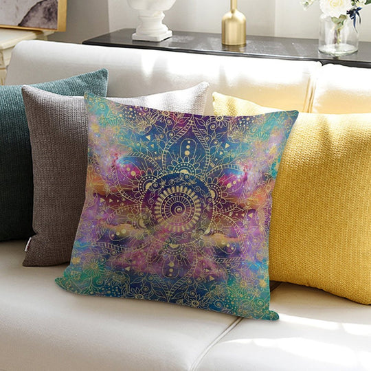 Gold Mandala Watercolor Colorful Nebula Soft Ultra-Soft Texture Throw Pillow