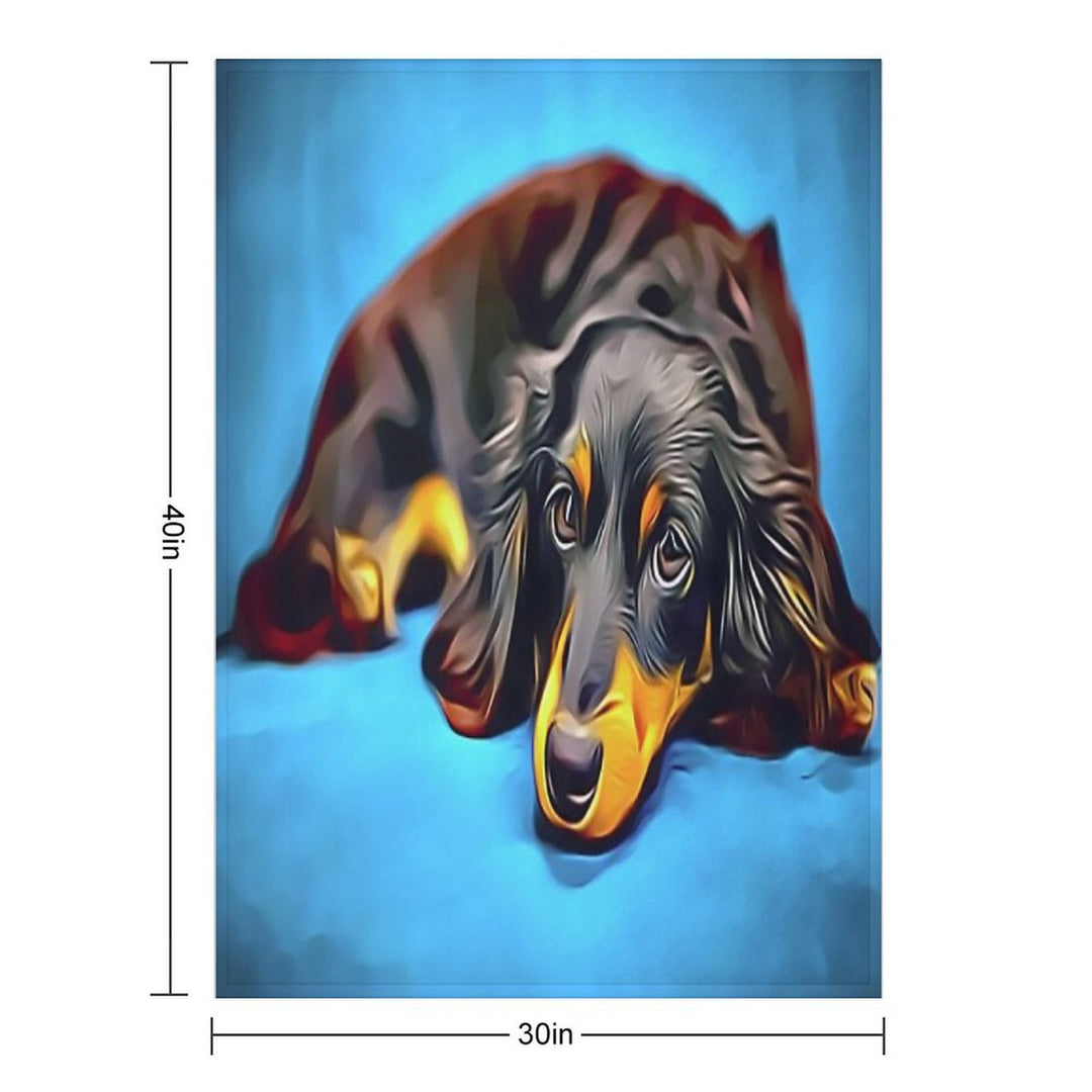Sleepy Long Haired Brown Dachshund Plush Throw Blanket