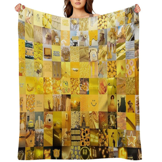 Yellow Vibes Collage Machine-washable Throw Blanket