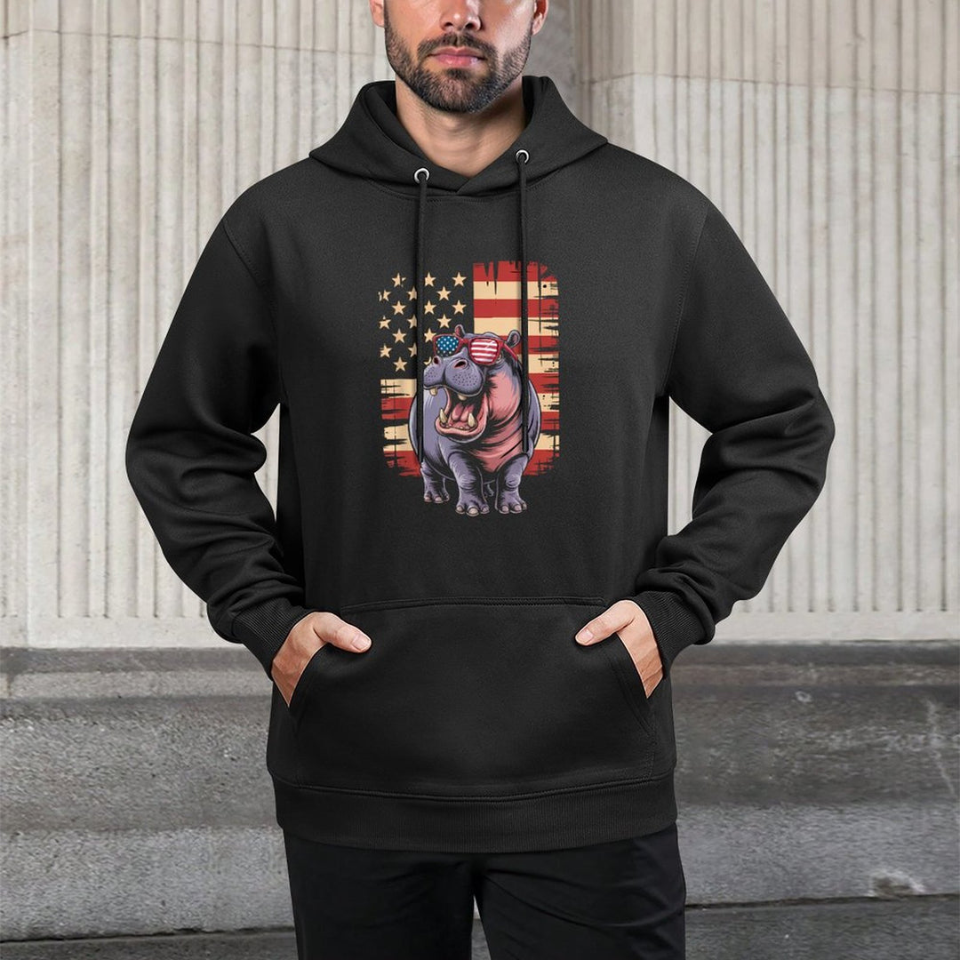 Hippo US America Men Women 4th of July Patriotic Adjustable Hood Hoodie