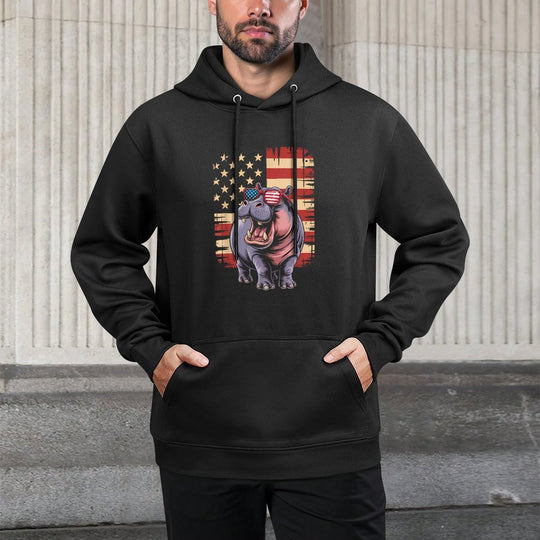 Hippo US America Men Women 4th of July Patriotic Adjustable Hood Hoodie