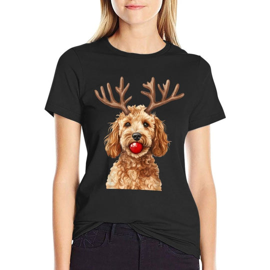 Doodle Dog Reindeer Red Nose Christmas Funny Pet  Vintage-inspired T-Shirt