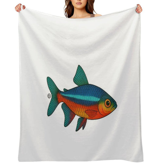 Neon Tetra Fish Japanese Style - Amazon Fish - Cardinal Tetra Easy Care Throw Blanket
