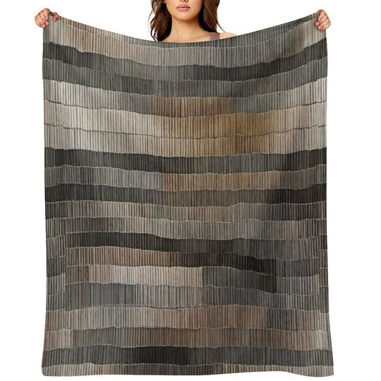 Black & Grey Horizontal Strap Abstract Retro Pattern Design Plush Throw Blanket
