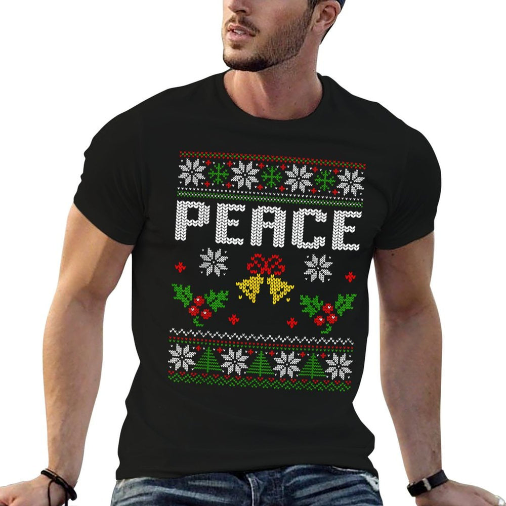 Peace I Come In Peace Couple Matching Ugly Christmas Sweater  Summer-ready Fabric T-Shirt