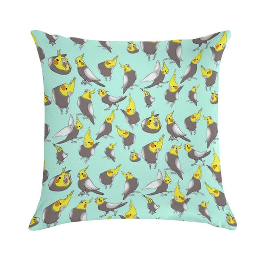 Cockatiel Doodle Pattern Soft Reinforced Edging Throw Pillow
