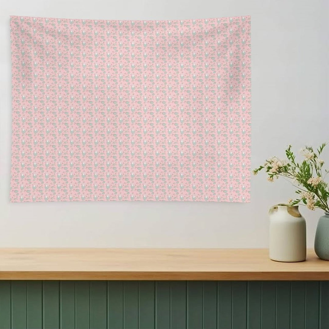 Cute Bunny Teacup Seamless Pattern Pretty Pink Tapestry