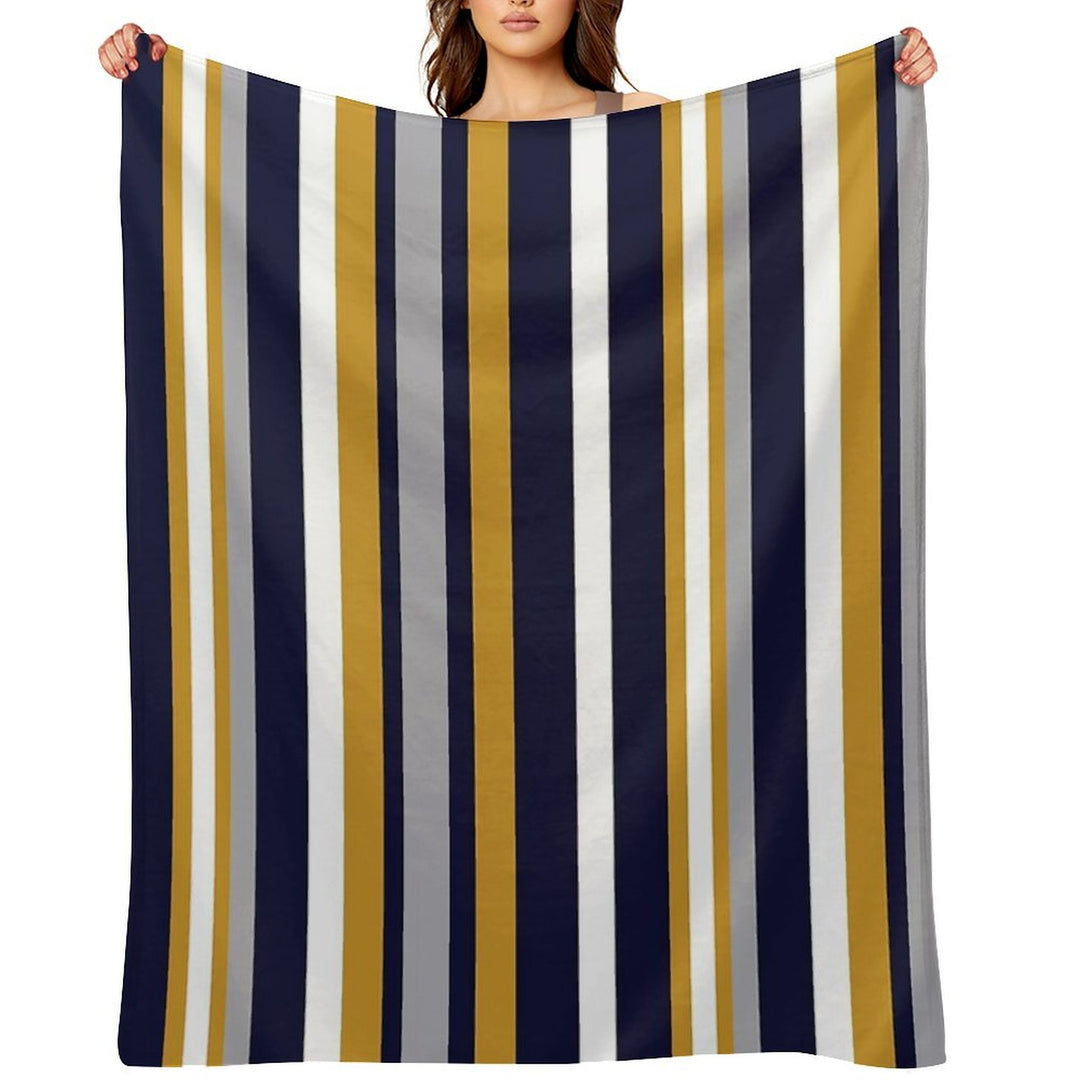 Modern Stripes Vertical Pattern in Honey Mustard Yellow, Dark Navy Blue, Gray, And White. Minimalist Color Block Durable Throw Blanket