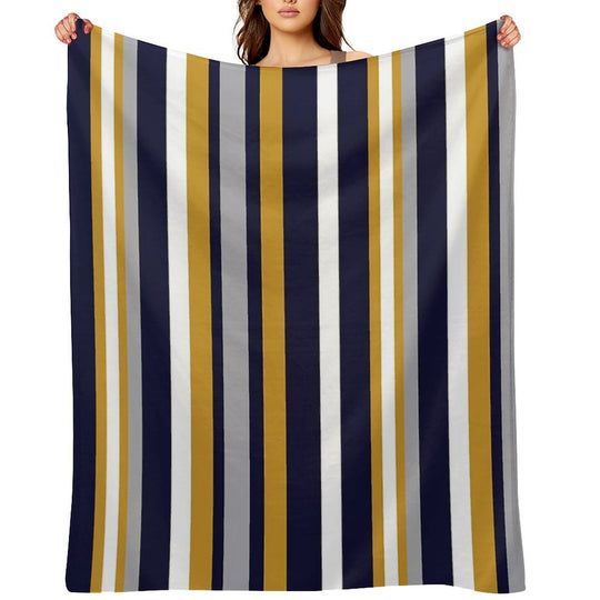 Modern Stripes Vertical Pattern in Honey Mustard Yellow, Dark Navy Blue, Gray, And White. Minimalist Color Block Durable Throw Blanket