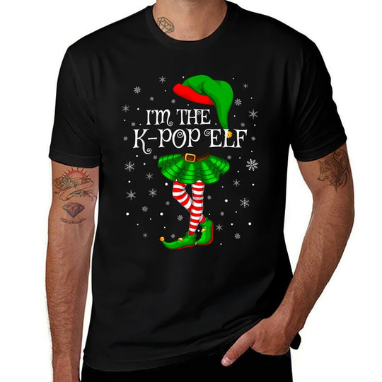 K-Pop Elf Christmas Matching Family Women Girls Elf  Ribbed Collar T-Shirt