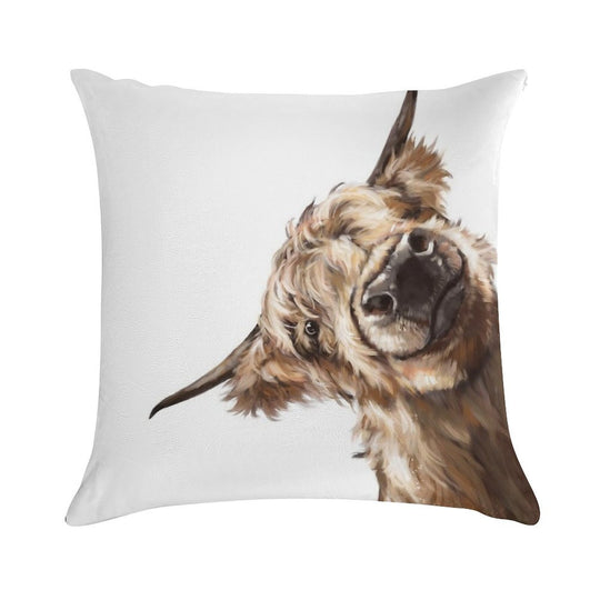 Sneaky Highland Cow Soft Easy Maintenance Throw Pillow