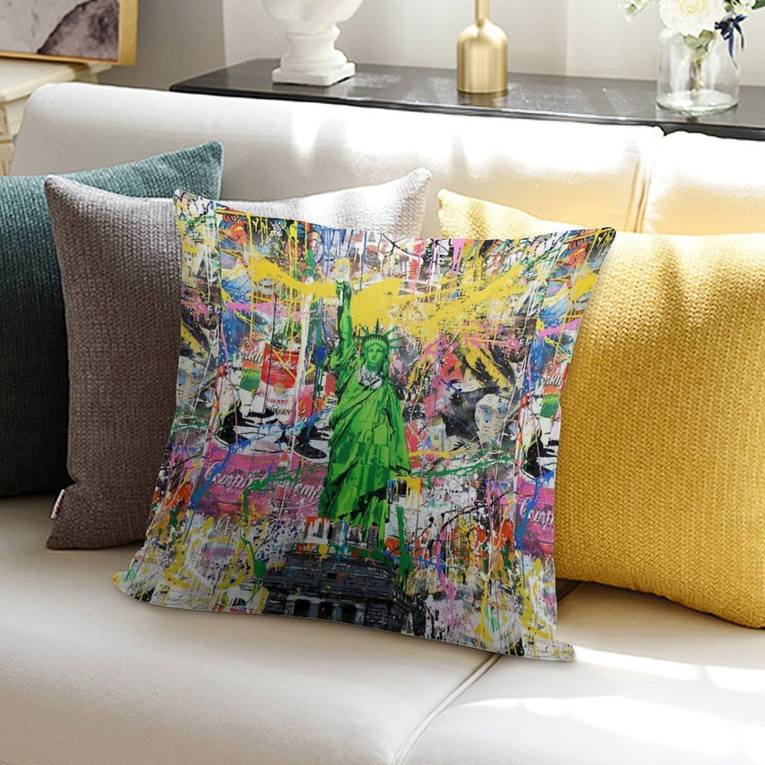 Statue Of Liberty Holding Paintbrush Pop Culture Street Art Mashup Soft Skin-Friendly Throw Pillow