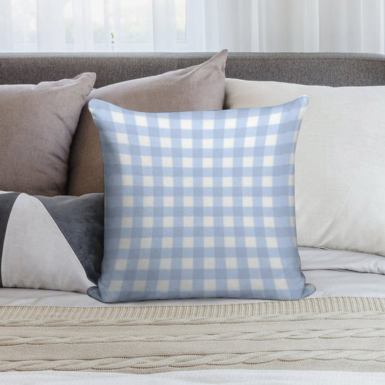 Light Blue PlaidCheckered Aesthetic Pattern Soft Gift Ready Throw Pillow