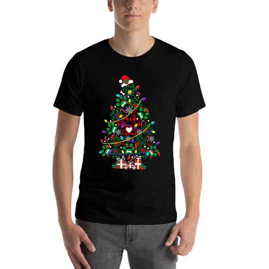 Paws Print Christmas Tree Dog Or Cat with Santa Lights  Versatile T-Shirt