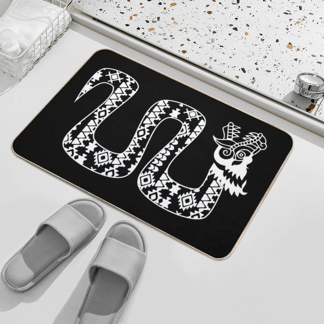 Aztec Tribal Serpent Dragon White  Toxin-Free Bath Mat