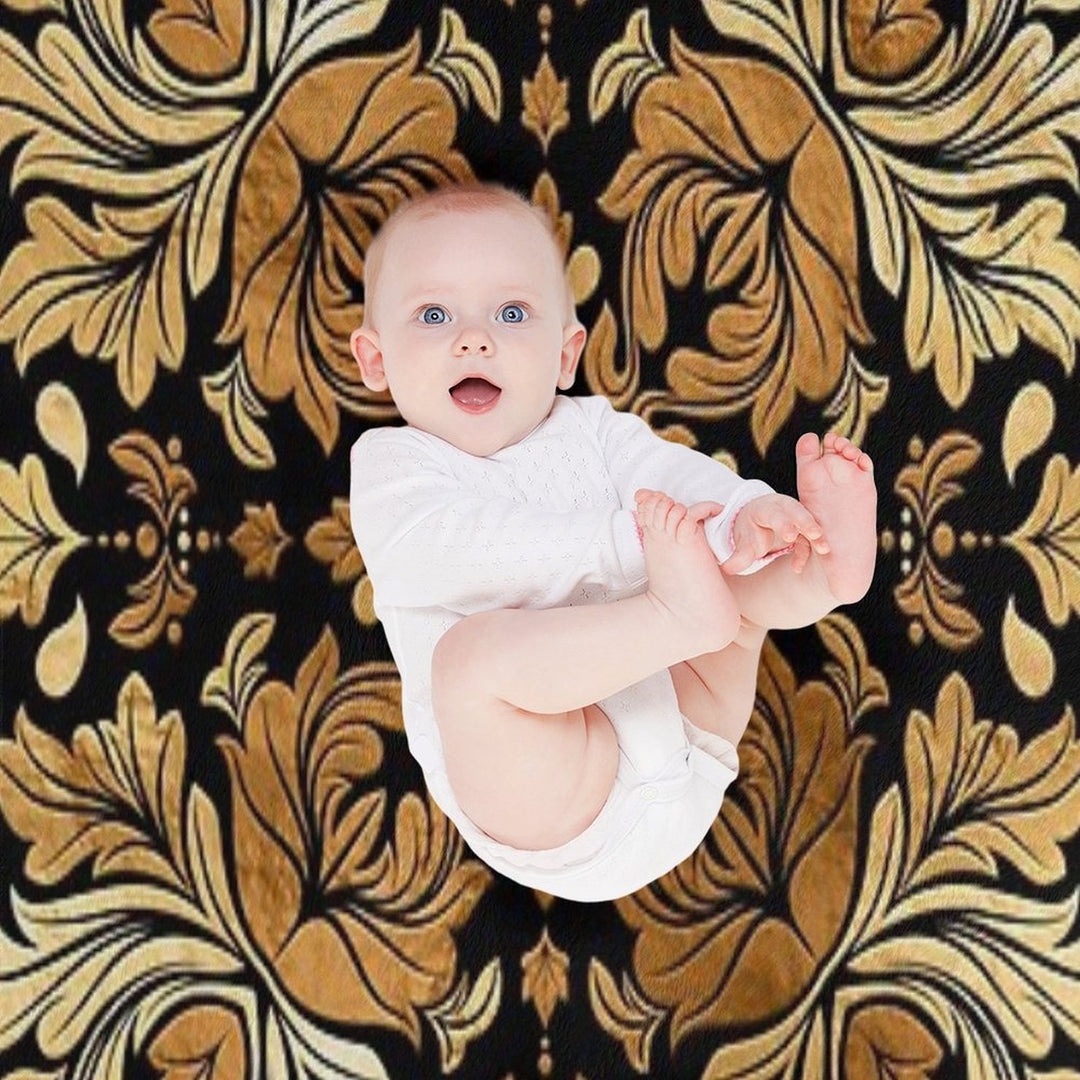 Oriental Vintage Damask Ornament - Black And Gold All-season Throw Blanket