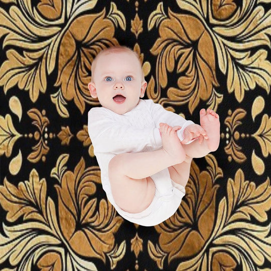 Oriental Vintage Damask Ornament - Black And Gold All-season Throw Blanket