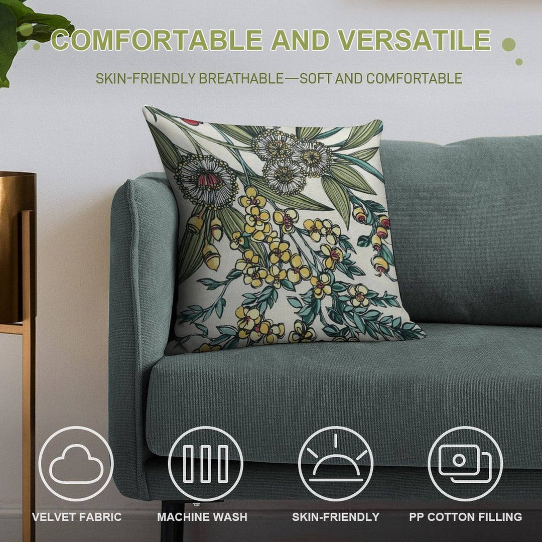 Retro Australian Native Floral Soft Short Plush Fabric Throw Pillow