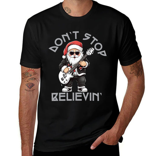 Rock N Roll Santa Christmas Cheer Guitar Santa Comfortable T-Shirt