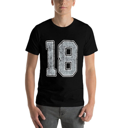 Silver White Number 18 Jersey Player Uniform #18 Comfortable T-Shirt