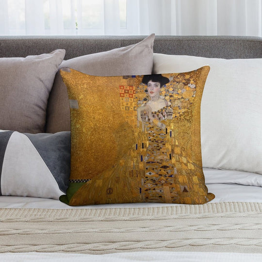 Gustav Klimt  Lady in Gold, Oil Paintings Soft Fade-Resistant Throw Pillow