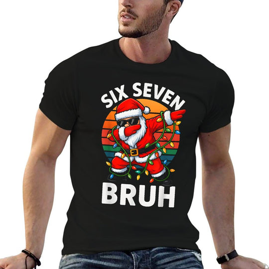 HUGvyn Six Seven 6 7 Meme Dabbing Santa Merry Christmas Bruh  Cotton T-Shirt