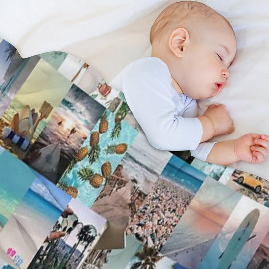 Beach Aesthetic Collage Easy Care Throw Blanket