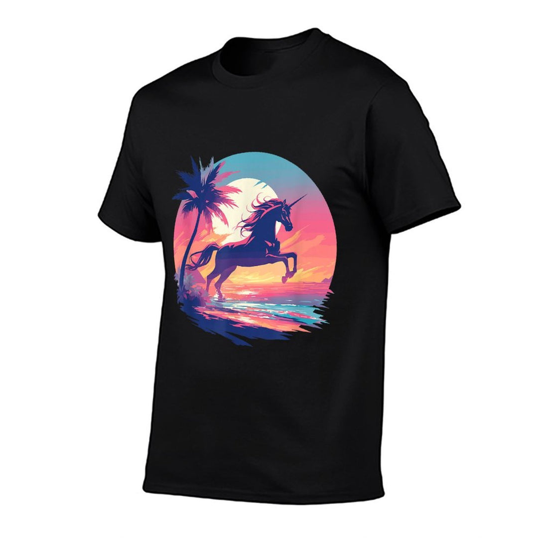 Majestic Sunset Unicorn Art Mystical Creature Fantasy  Summer-ready Fabric T-Shirt