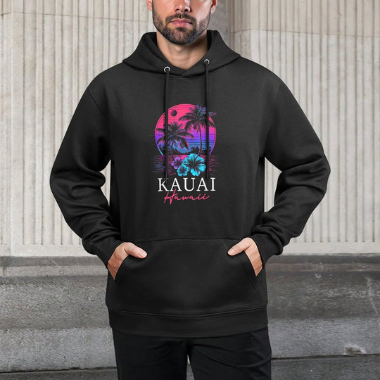 Kauai Hawaii Hawaiian Hibiscus Flowers Surfer Souvenir Retro Moisture-Wicking Hoodie