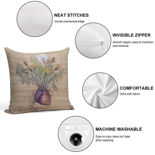 Dandelion Heart Soft Warmth Comfort Throw Pillow
