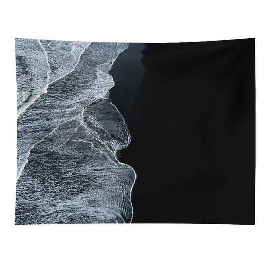 Minimalist Waves And Black Sand Beach in Iceland - Landscape Photography Tapestry