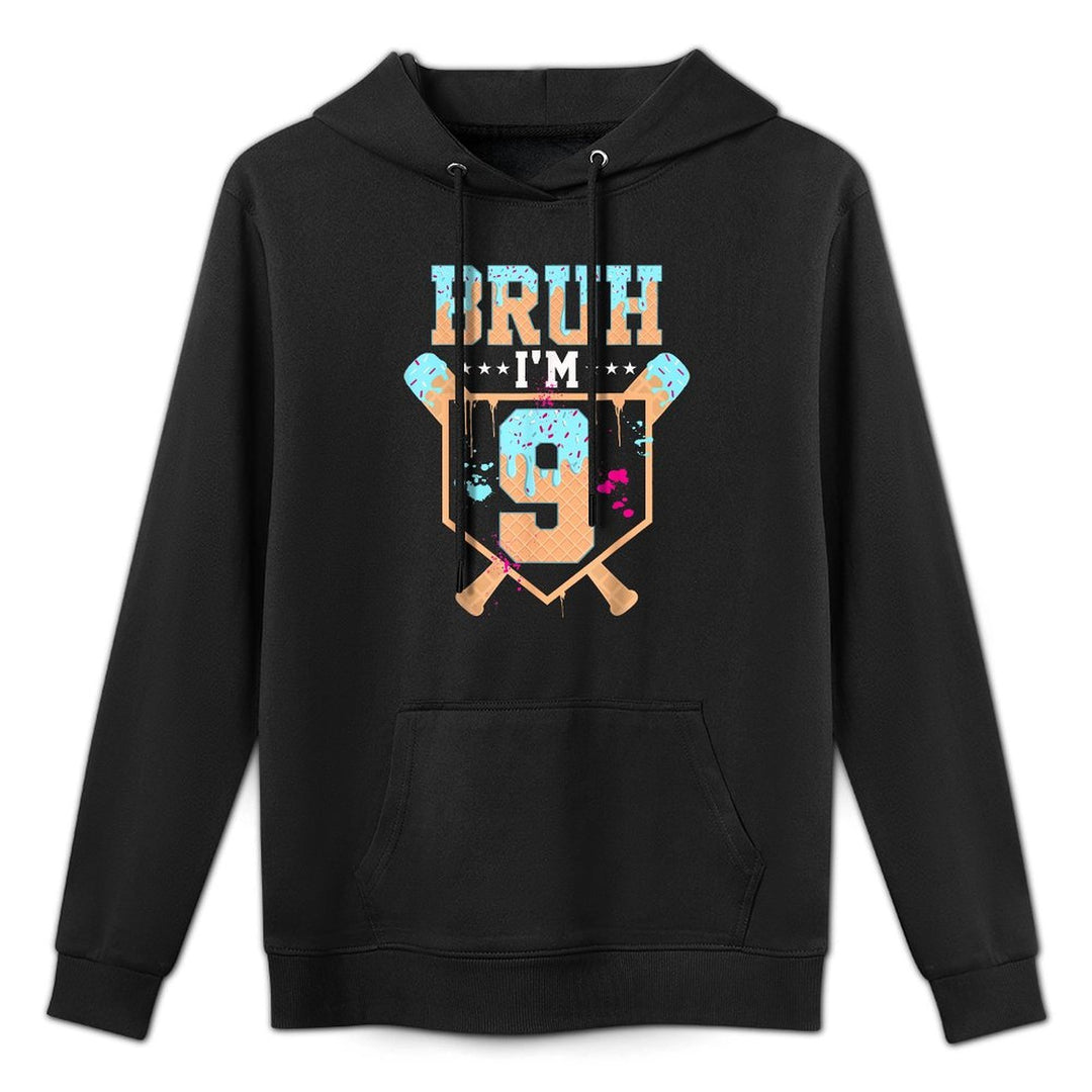 Birthday Boy Baseball Ice Cream Drip Bruh Im 9 Year Old Adjustable Hood Hoodie