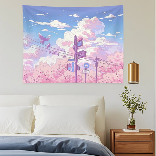 The Beautiful Sky, Traffic Lights, And Pigeons Tapestry